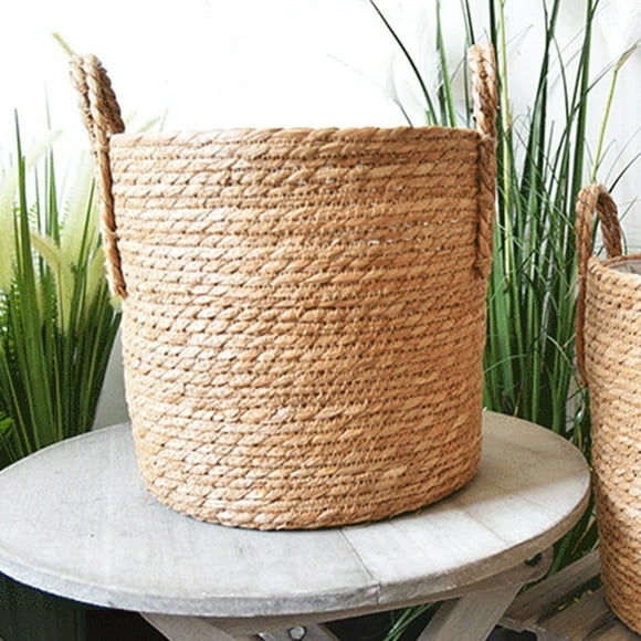 ZTTD Wicker Planter Seagrass Basket Planter Woven Flower Pot Cover Storage Basket Plant Container Wicker Plant Pot Laundry Hamper Waste Trash Can Garbage Bin Rustic Decor 10Inch Retro Planter