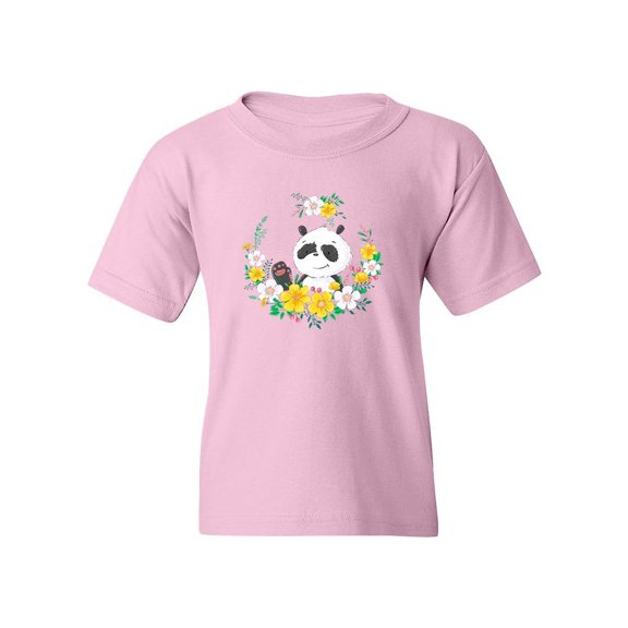 Cute Panda In Floral Wreath T-Shirt Juniors -Image by Shutterstock, Medium