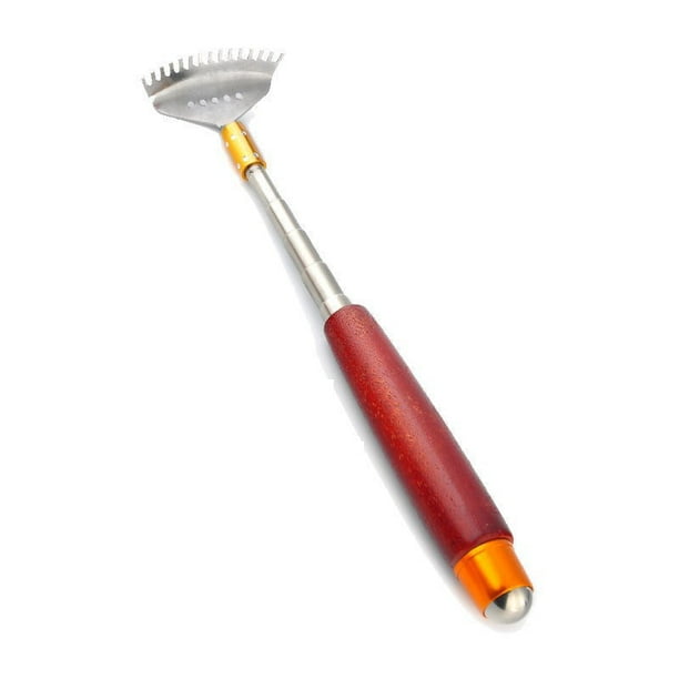 Back Scratcher Long Extendable. Stainless Steel Back Scratcher with Wood Handle/ Wide Rake Head