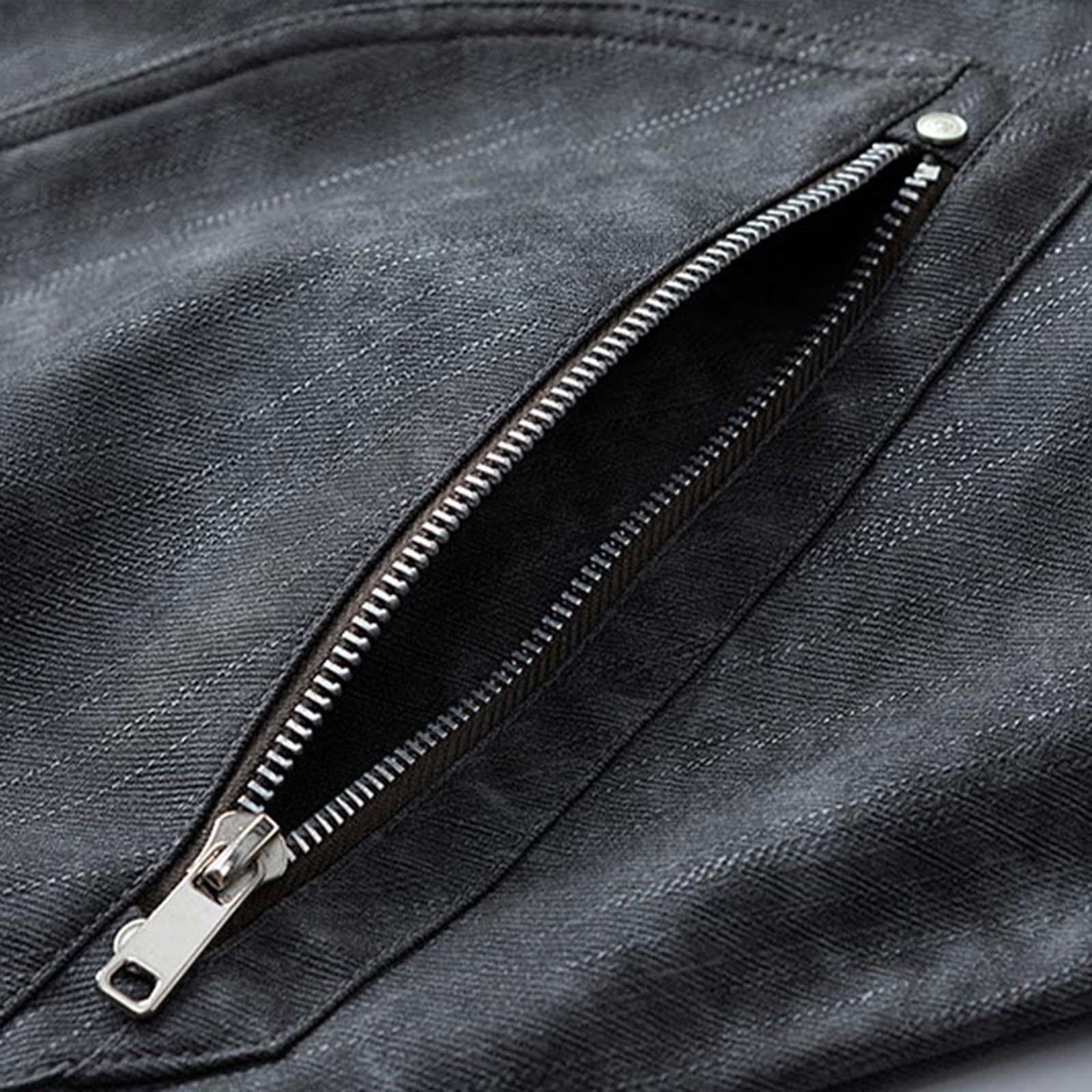 M-4X Big & Tall Mens PU-Leather Jackets with Pockets Plus Size Vintage Coats Trendy Long Sleeve Zip Up Collared Solid Motorcycle Outerwear Jacket