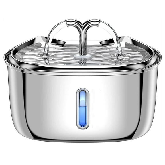 Stainless Steel Pet Water Fountain with Water Level Window, Automatic Cats Dogs Water Dispenser w/ 3 Replacement Filters