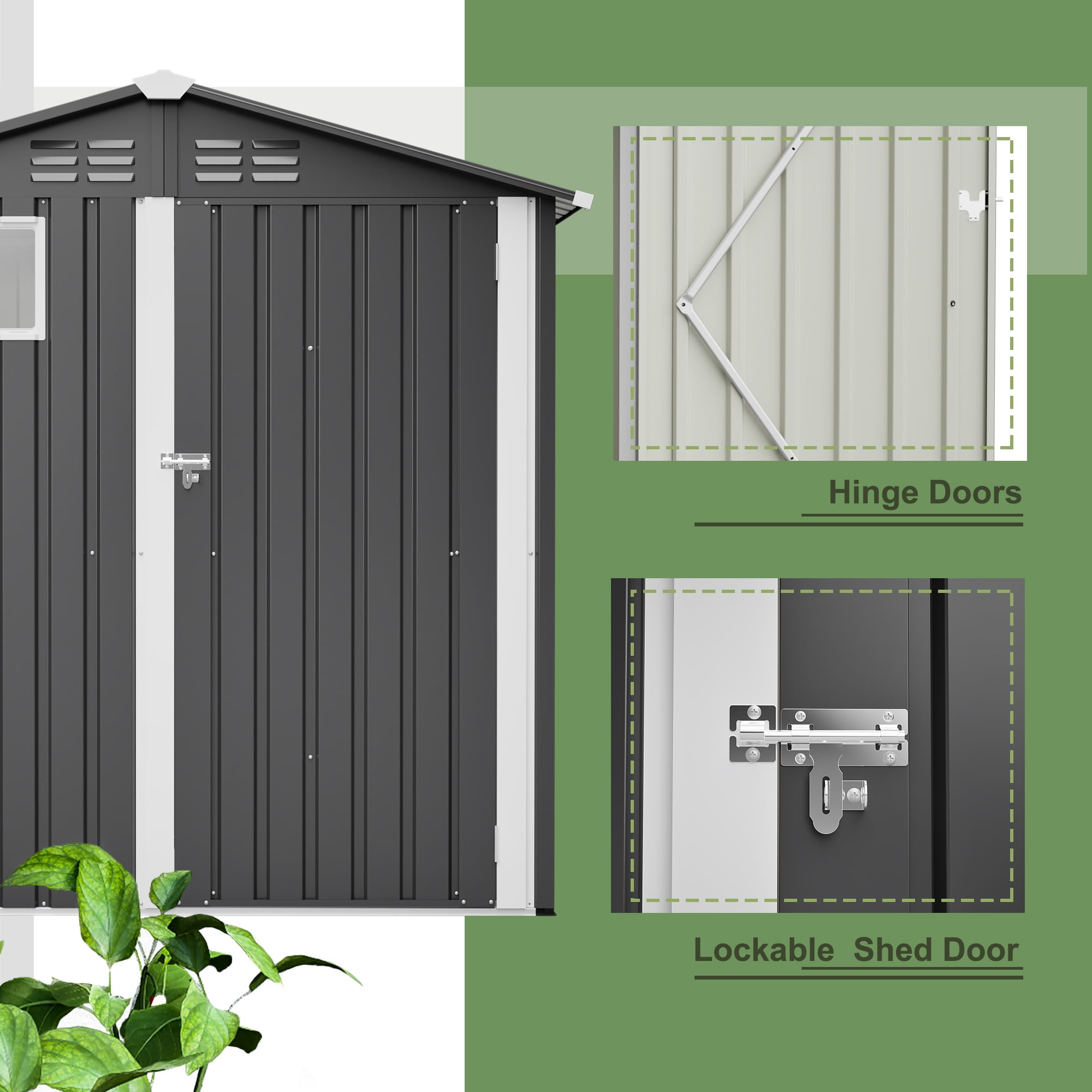 LZBEITEM 6FT x 4FT Outdoor Garden Shed, Metal Storage Shed- Durable Storage with Sloping Roof, Lockable Door, and Ventilation for Backyard Patio