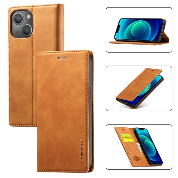 Wallet Case for iPhone 14 Plus, Premium PU Leather Magnetic Flip Kickstand Folio Case with RFID Blocking Credit Card Slots Shockproof Soft TPU inner Bumper Protective Phone Cover,Brown