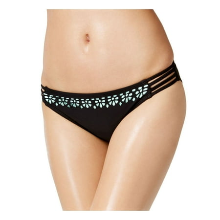 Bikini Nation Juniors  Laser-Cut Hipster Bikini Bottom  Black/Mint  XS