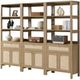 thumbnail image 6 of SICOTAS 68.5" Tall Rattan Bookshelf Set of 3 with Large Drawer & 2 Doors, Boho 5-Tier Bookcase with Adjustable Shelf, Display Storage Shelves for Living Room, Home Office, Natural Oak, 6 of 9