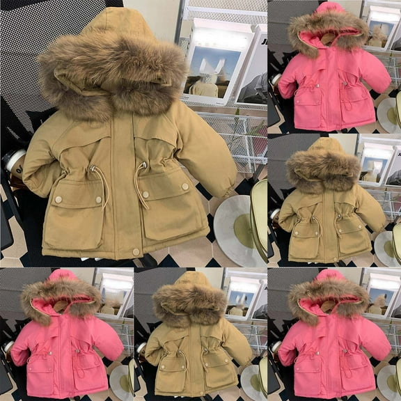 Hrsba Boys Girls Winter Outerwear Coats,Casual Jacket for Kids,Girls Winter Coat Plus Velvet Coat KidsGirl Thickened Parka Children's Coat,Hot Pink,100