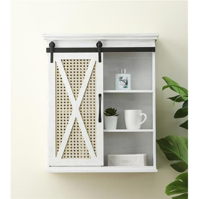 Luxen Home Sliding Door White Wood Wall Cabinet