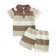 thumbnail image 3 of Rhuody 12-18 Months Toddler Boy Outfits Short Sleeve Summer Striped Knit Short For Kids Beachwear Tee & Shorts Ensemble Durable Wear Khaki, 3 of 8