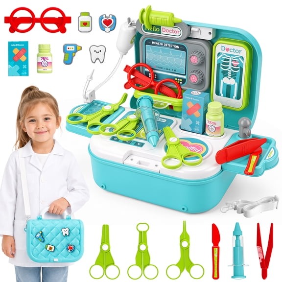 Carsky 25 PCS Doctor Kit for Kids, Portable Pretend Medical Playset with Carry Case, Shoulder Strap, Glasses, Toy Tools, Doctor Bag Role Play Toy Gift for Boys Girls Ages 3