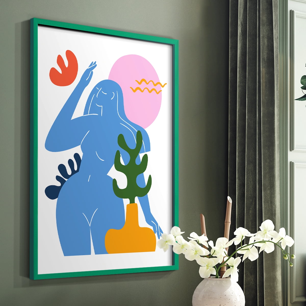 Matisse CDXLVII in Green Solid Wood Framed Print No Nail Hanging