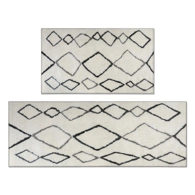 Luxurious 2-Piece Boho Black Kitchen Rug Set - Non-Slip, Washable, Ideal for Floors - Enhance Your Kitchen Decor Today