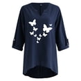 thumbnail image 3 of Gibobby Camisa&nbsp;Moda Mujer Camiseta de manga larga con cuello en V para mujer con estampado floral y dobladillo irregular（Azul marino， XL), 3 of 5