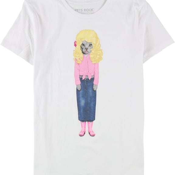 Elevenparis Mens Country Cat Graphic T-Shirt, White, Medium