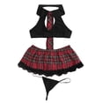 thumbnail image 1 of Gibobby Conjunto de lencería de encaje Conjunto de falda a cuadros para mujer con ribete de encaje y falda(Negro, CH), 1 of 5