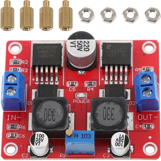 KAKOWELY DC DC booster module Adjustable DC-DC Converter Step Up / Set Down Module In 3.5-28V Out 1.25-26V (LM2596S+LM2577S)2.09"X1.5"X0.55"