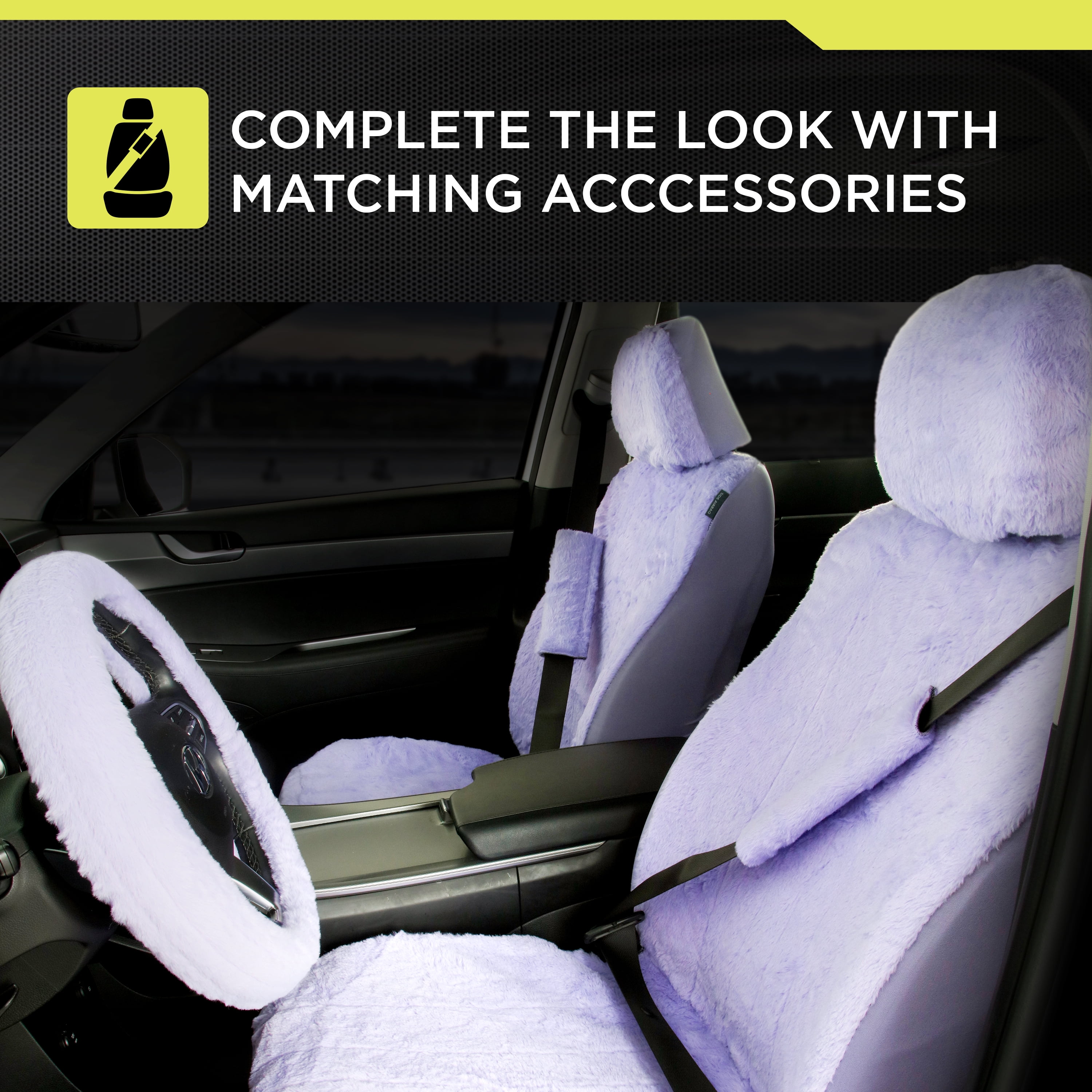 Auto Drive Lavender Faux Fur Memory Foam Universal Steering Wheel Cover