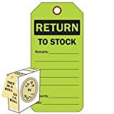 RETURN TO STOCK Tags, 6-1/4" x 3", Fluorescent Green, Dispenser Roll - Box of 100
