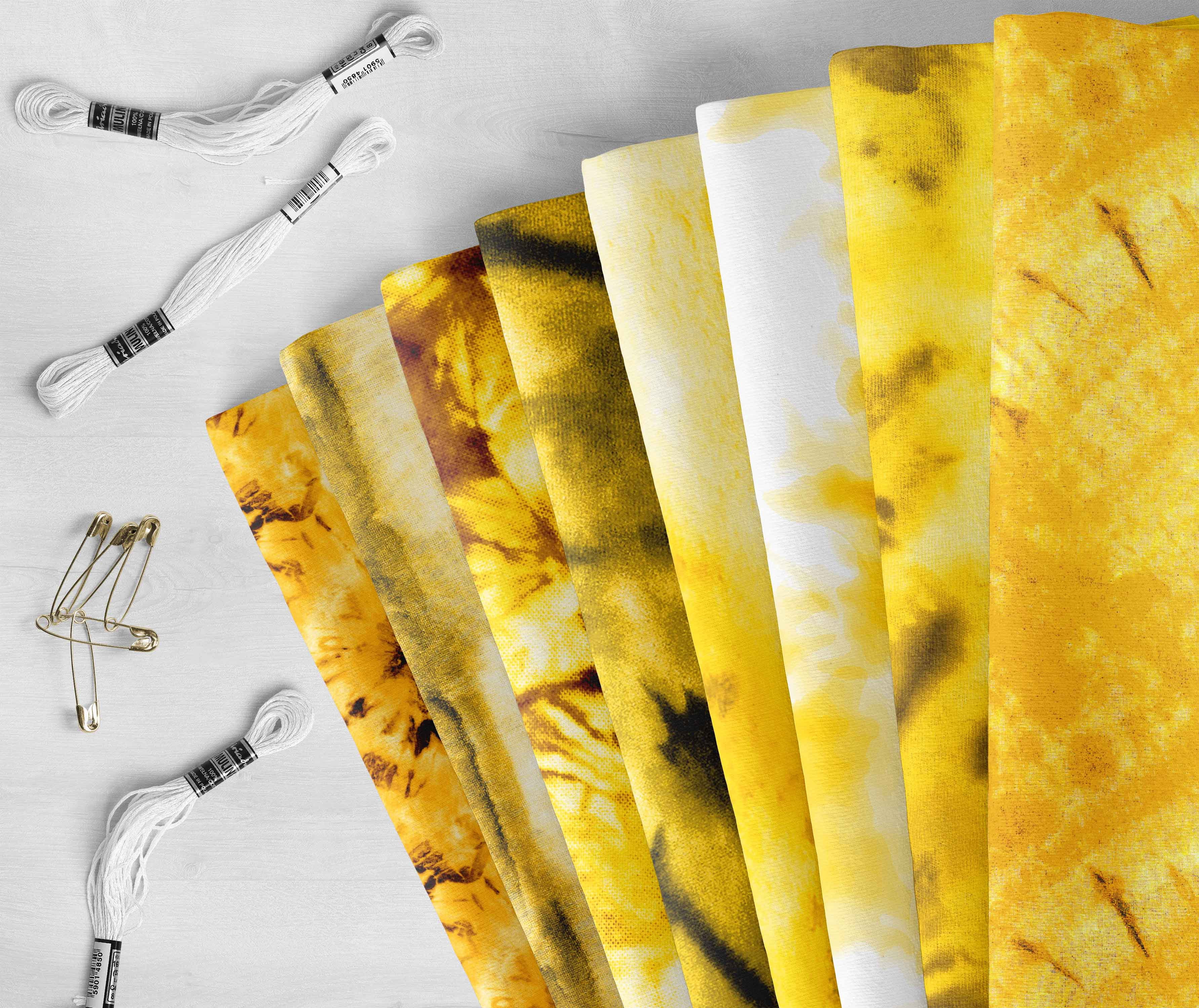 Soimoi 8 Pc Fat Quarter Bundle -Tie & DyePrint 18"x 22"DIY Patchwork-100% CottonPre-Cut Quilting Fabric (Yellow)