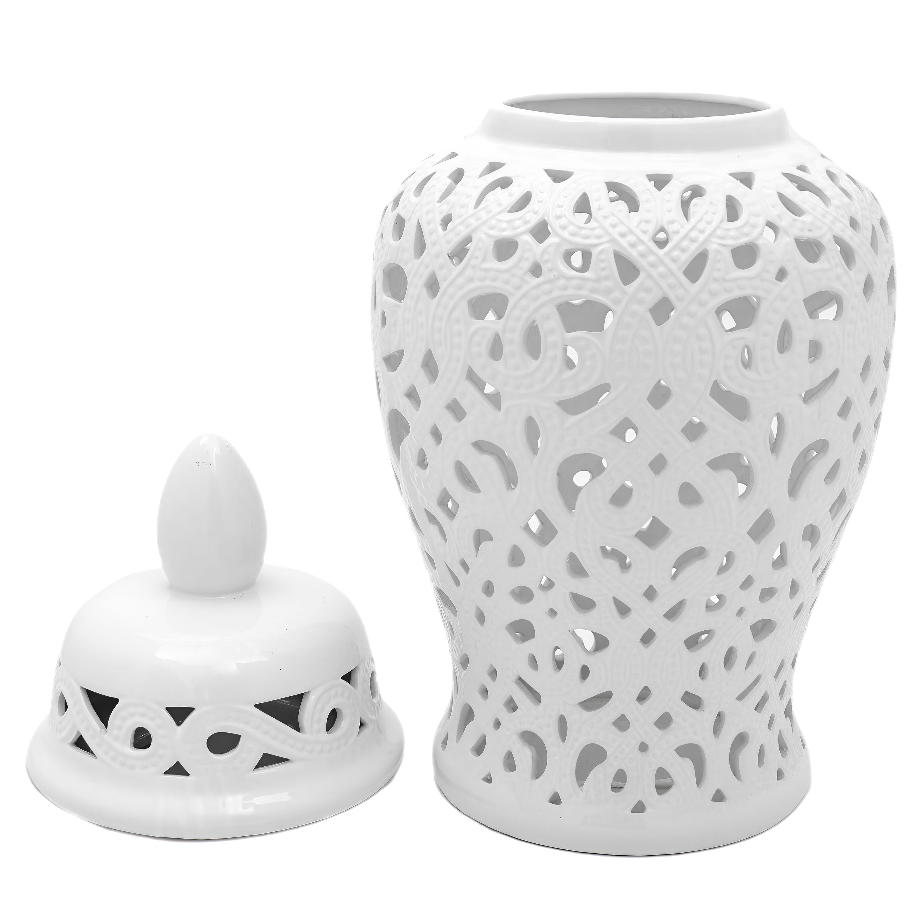 Red Lantern 24" Spiral Lattice Temple Jar - White