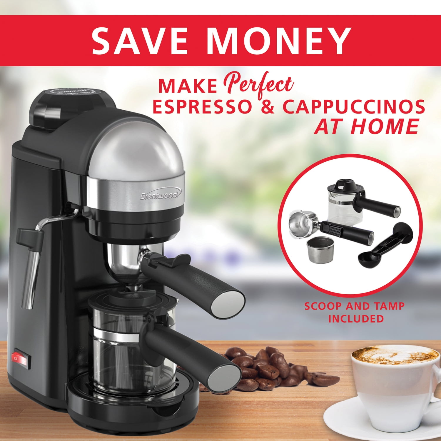 Brentwood Appliances GA-135BK 20-Ounce 800-Watt Espresso and Cappuccino Maker