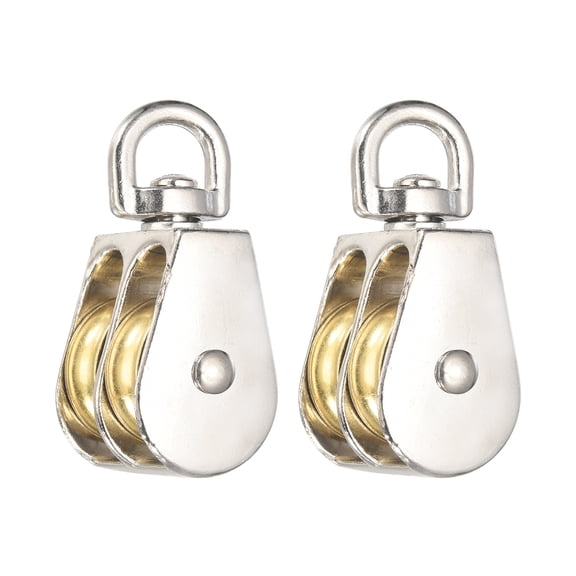 Uxcell Double Pulley Block, (Loading 600KG, 58mm / 2.28 Inch Length)(2Pcs), Zinc Alloy Heavy Duty Wheel Swivel Rigging Lifting Fixed Pulley for Wire Rope Gym Equipment Clothesline