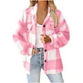 thumbnail image 6 of lcziwo Weekly Sale Womens Plus Size Flannel Jacket Button Down Long Sleeve Plaid Coats 2024 Winter Trendy Lapel Collared Thicken Warm Outerwear,Hot Pink,M, 6 of 8