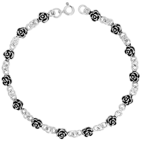 925 Sterling Silver Solid Italian Dainty Flower Charm Bracelet 6mm