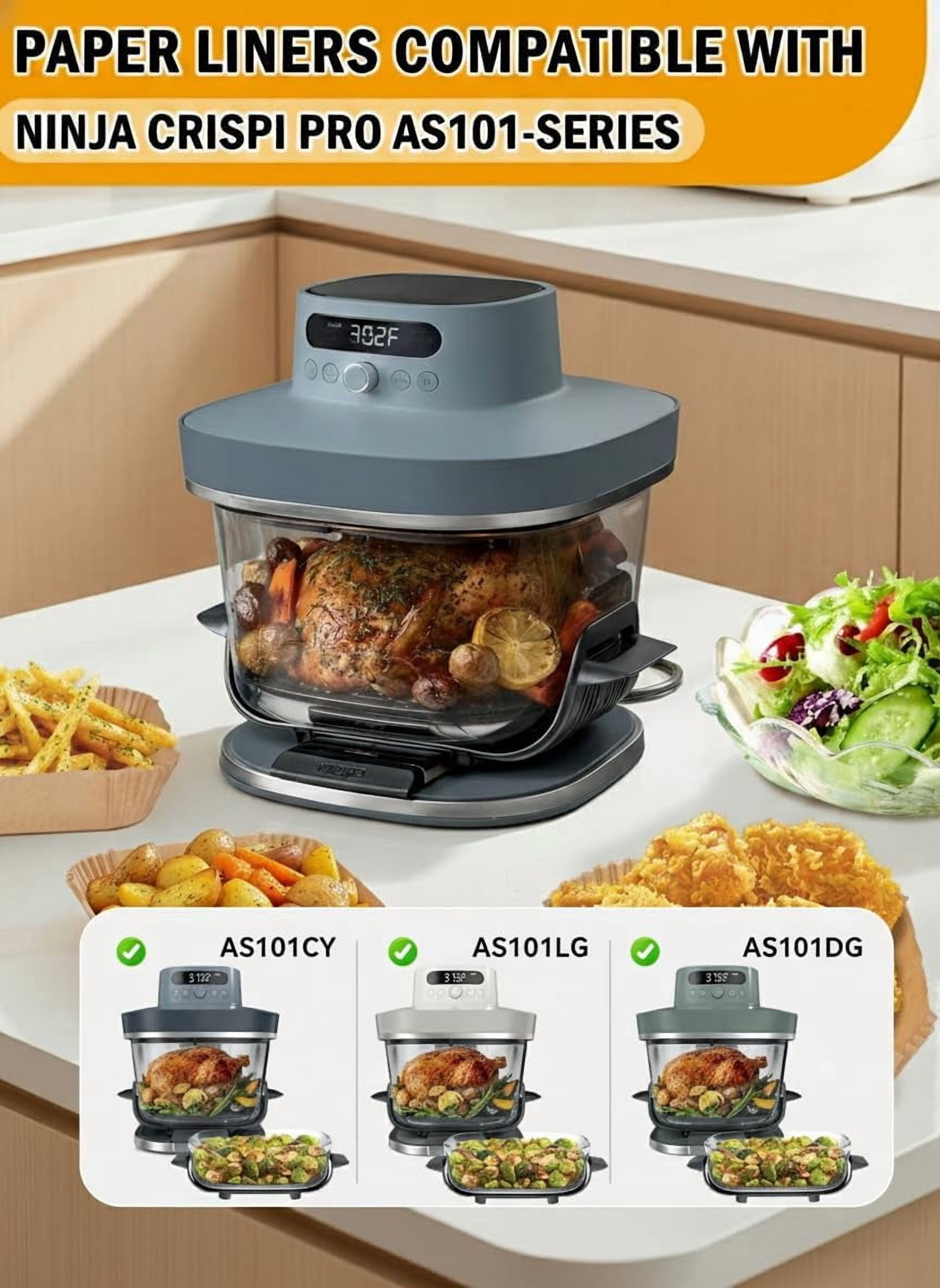 Air Fryer Disposable Paper Liner for Ninja Crispi Pro AS101CY AS101LG AS101DG 6qt & 2.5qt Glass Containers Accessories, 130PCs Square Food Grade Parchment Paper Non-Stick Oil Proof Bleach-Free