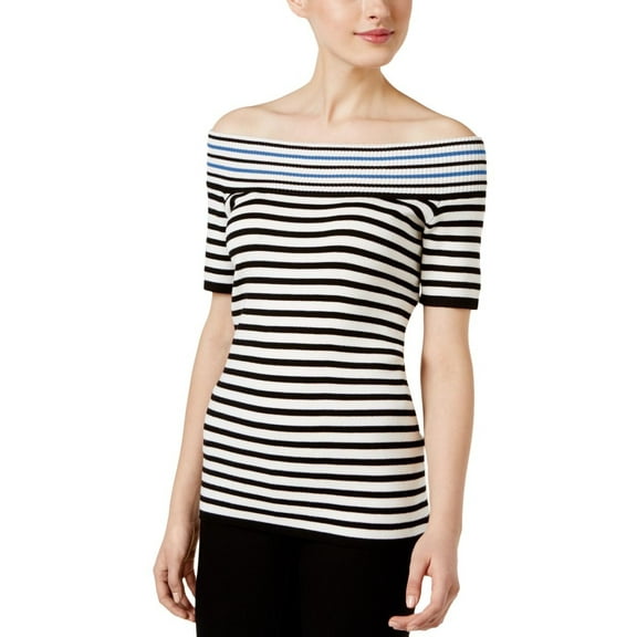 NY Collection Womens Striped Short Sleeves Blouse