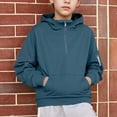 thumbnail image 2 of Lenpel Hoodies for Boys Children Casual Long Sleeve Half Zip Hooded Sweatshirts Pullover Sweatshirt Tops with Pocket(Blue,7-8 Years), 2 of 7