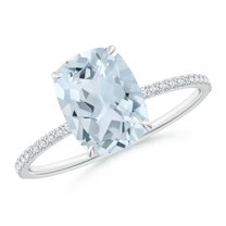 ANGARA Natural Cushion Cut 1.85 ct Aquamarine Engagement Ring with Diamonds in 14K White Gold for Women (Size-9x7mm) | March Birthstone, Anniversary, Jewelry Gift for Women | Natural Aquamarine Ring