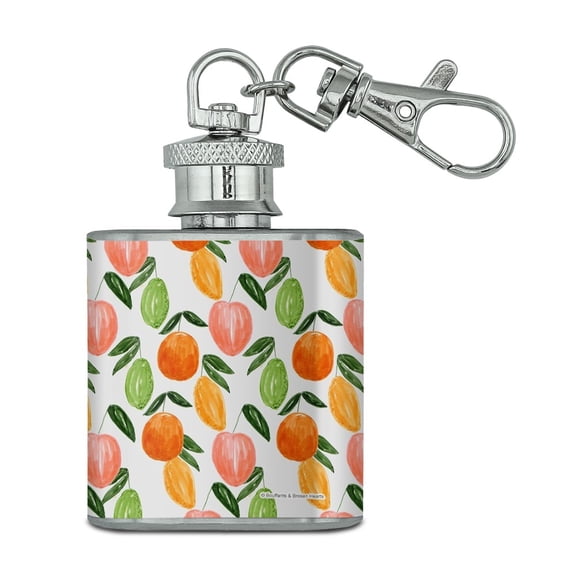 Citrus Medley Lemons Limes Oranges Stainless Steel 1oz Mini Flask Key Chain