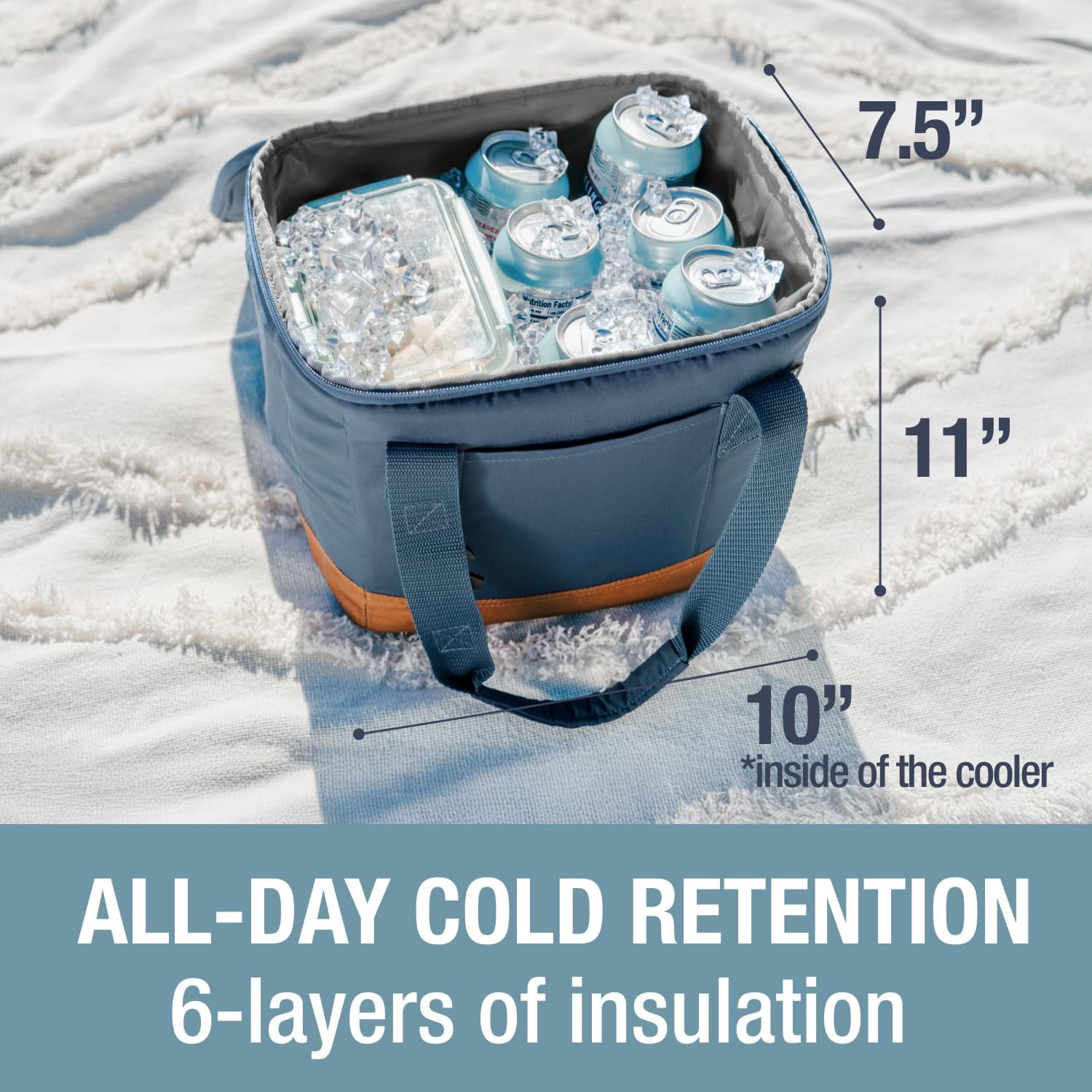 CleverMade 18 Can Pacifica Collapsible Cooler, Ocean/Cognac