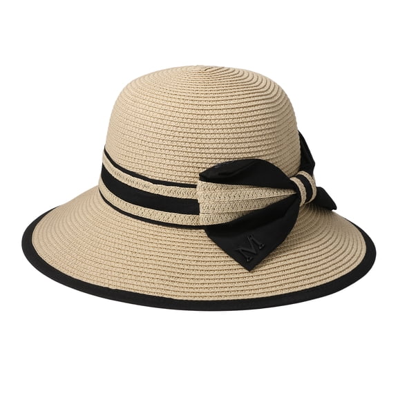 Avaner Women's Woven Wide Brim Sun Hat: Striped Bow Decor Beach Cap for Summer Outdoor Party