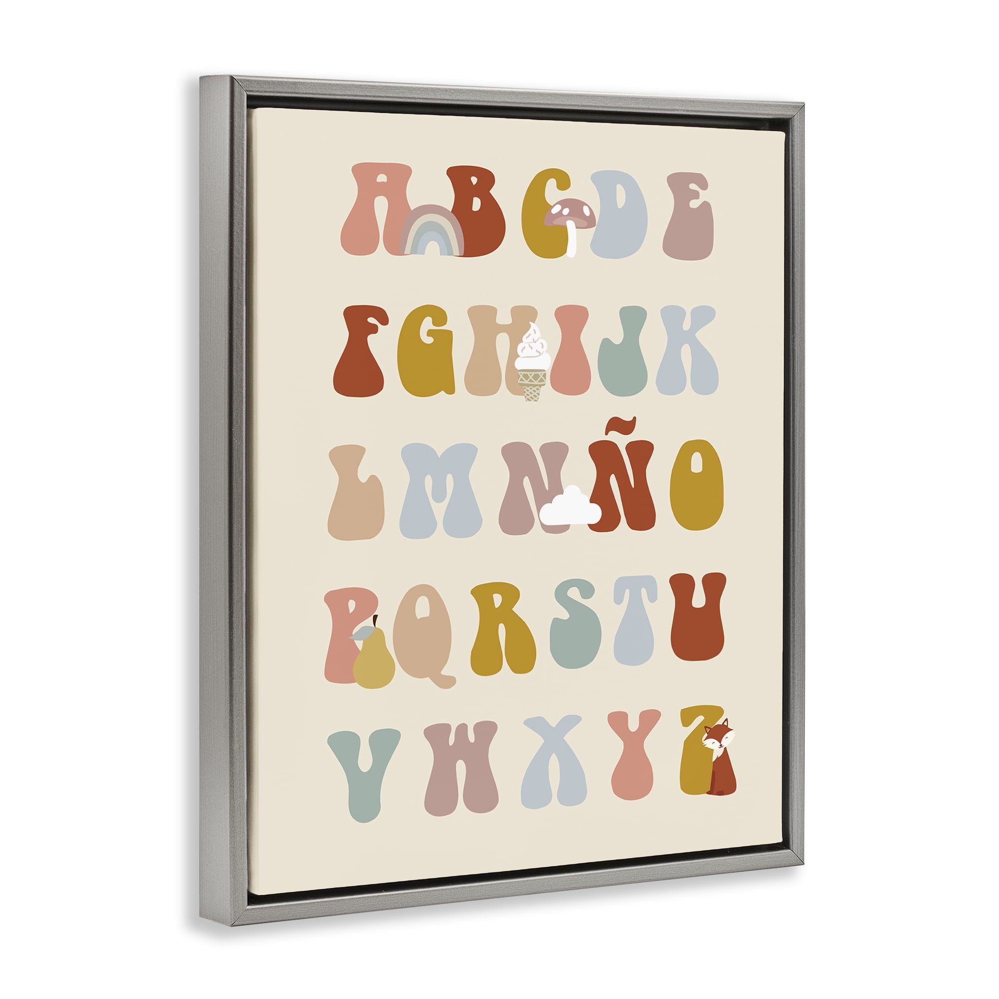 Stupell Industries Alfabeto Ilustrado Infantil Charts and Diagrams Painting Gray Floater Framed Art Print Wall Art, 25 x 31