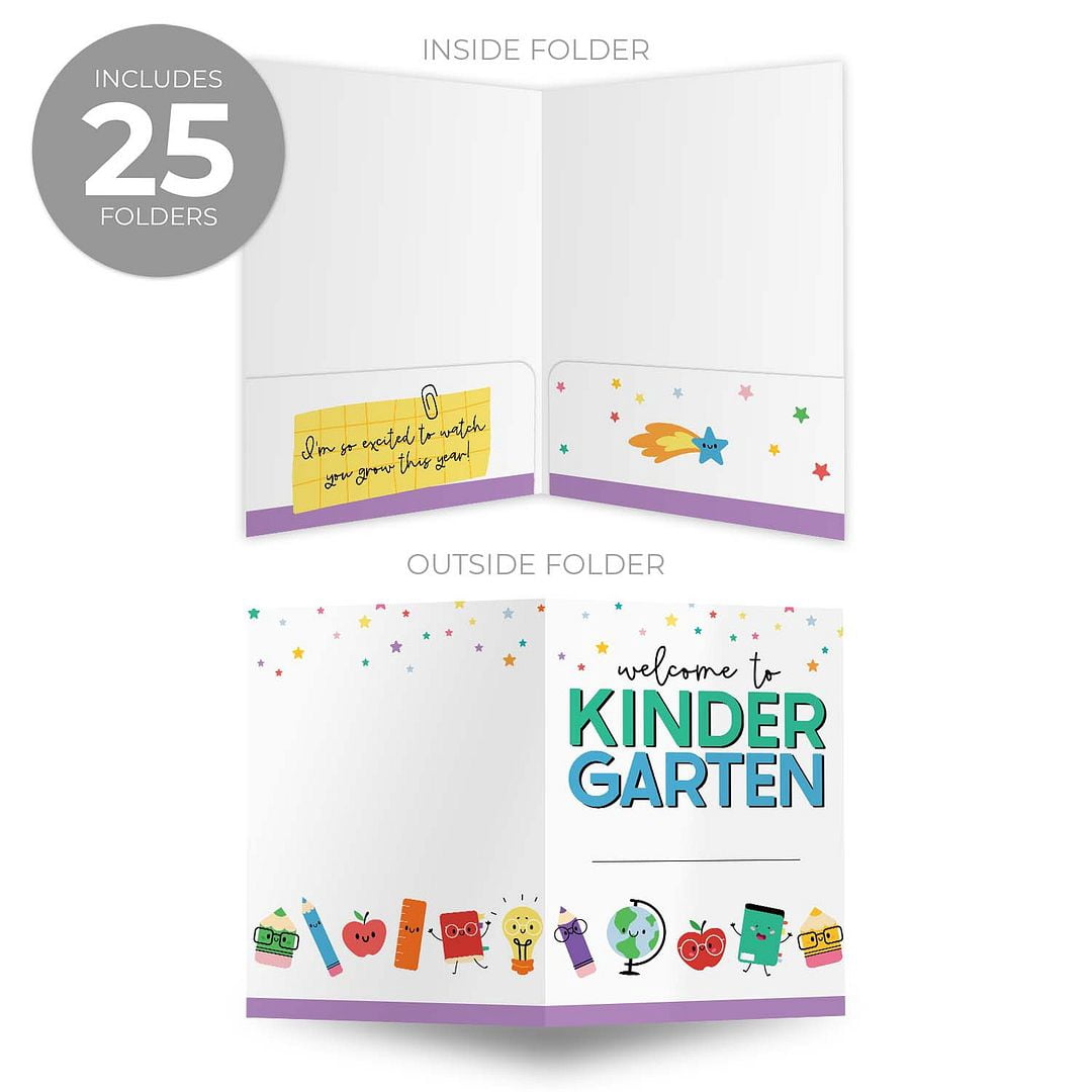 Welcome To Kindergarten Folders / 25 Colorful Classroom New Student Folders / 9" x 12" School Teacher 2 Pocket Welcome Folders / Made In The USA