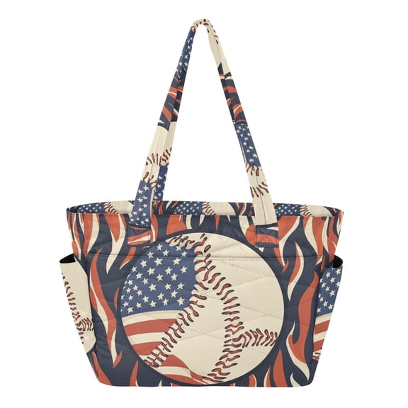 FORMRS Tote Bag for Women Quilted Large Capacity Travel Work Carry On Shoulder Handbag, Baseball Pattern