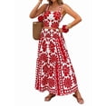 thumbnail image 3 of Women'S 2 Piece Skirt Sets Print Top High Waist Maxi Skirt Womens Fashion Vacation Outfits Red S, 3 of 9