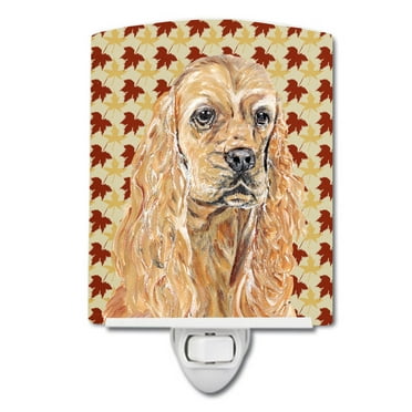 Buff Cocker Spaniel Fall Leaves Ceramic Night Light