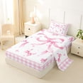 thumbnail image 2 of Manfei Pink Bows Checkered Print Twin Sheet Sets for Girls, Cute Ribbon Bows Bedding, 3 Pieces, 2 of 5