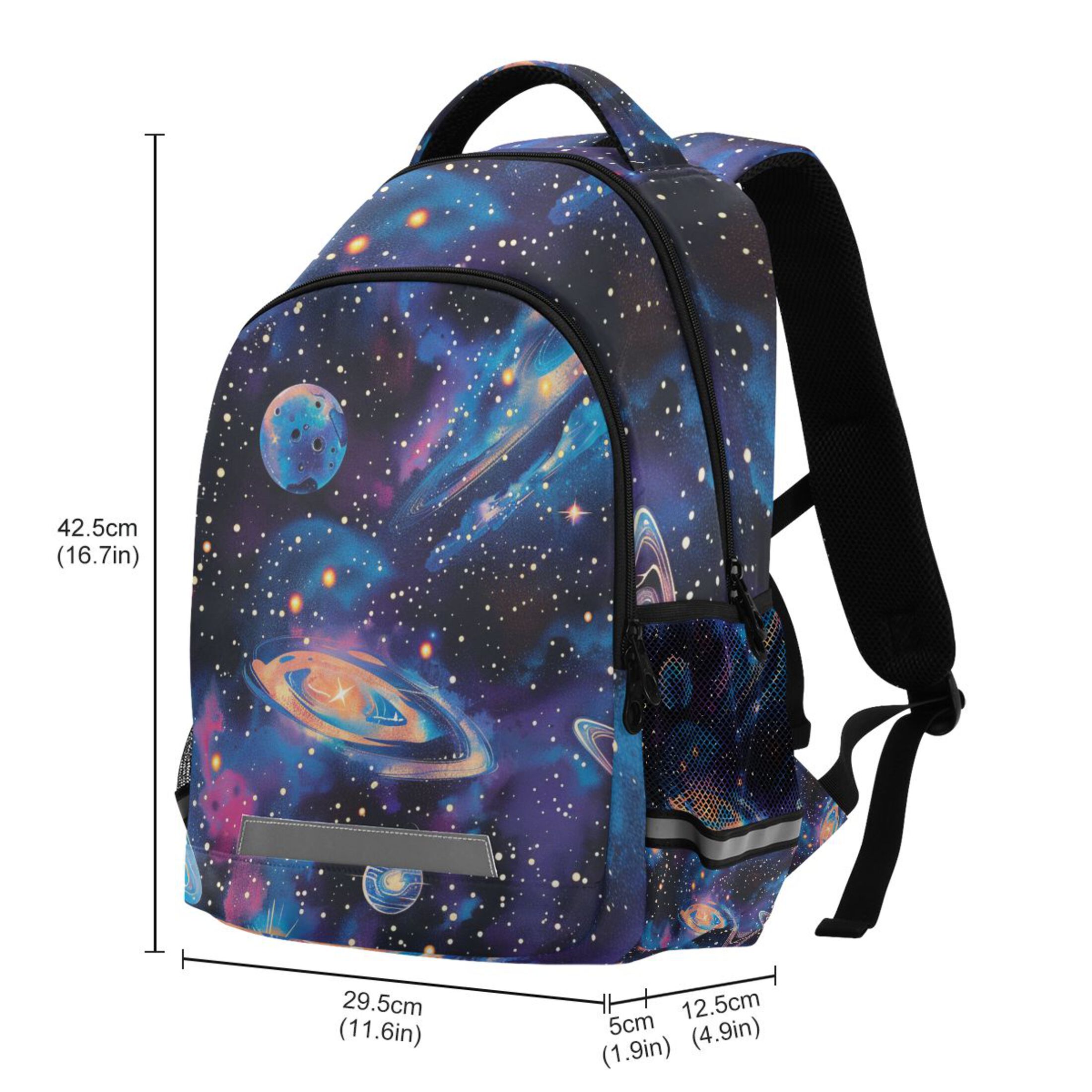 Mochila infantil con espacio galáctico brillante para escuela primaria, bolso de viaje 3