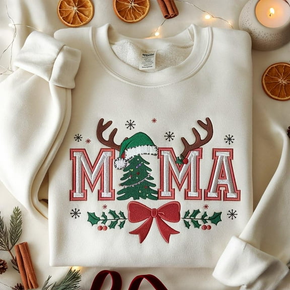 EMBROIDERED Mama Christmas Sweatshirt, Cute Holiday Mom Sweater, Mama Claus Xmas Shirt, Christmas Gift for Mama, Family Christmas Matching
