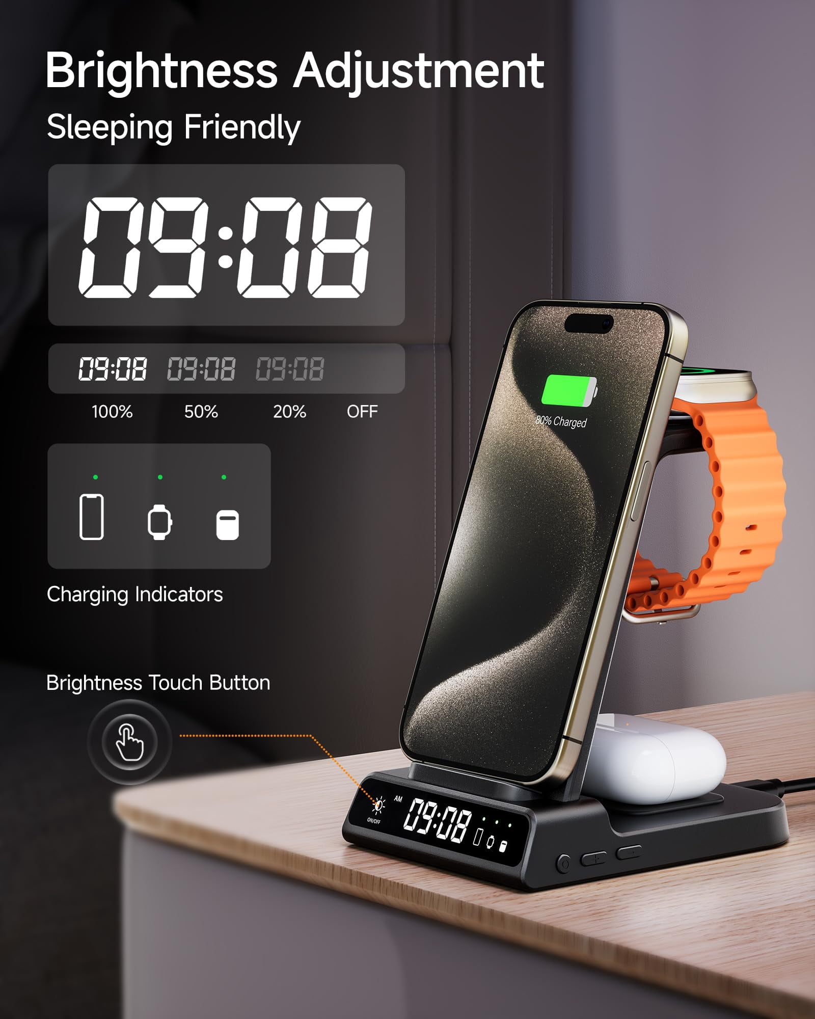 Wireless Charger for iPhone 17/Air/16/14/13/12/11 Series, 3 in 1 Wireless Charging Station for Apple Watch 11/10/9/8/7/6/5/4, for Apple Watch Ultra 3/2, for Apple Watch SE 3/2, for AirPods Pro 3/2