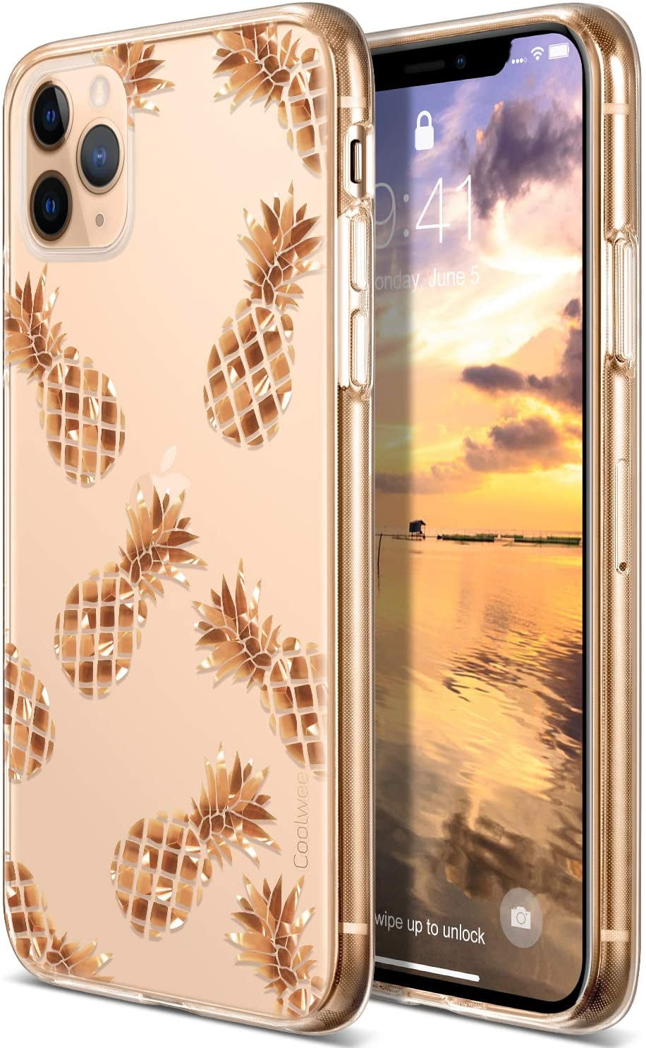 For Iphone 11 Pro Max Case Rose Gold Pineapple Floral Case Women Girl Men Foil Clear Design Shiny Glitter Hard Back Case Soft Tpu Bumper Cover For Ap Walmart Com