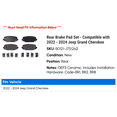 thumbnail image 2 of Rear Brake Pad Set - Compatible with 2022 - 2024 Jeep Grand Cherokee 2023, 2 of 2