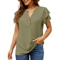 thumbnail image 3 of UVN Summer Blouse for Women Ruffle Short Sleeve Shirts V Neck Button Down Elegant Ladies Tops, 3 of 9