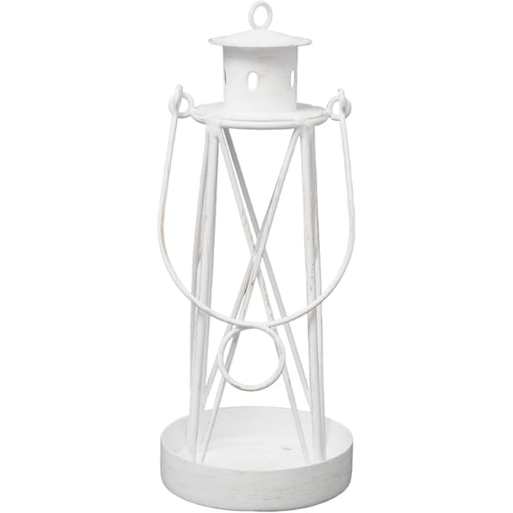 Hosley Iron Lantern Lighthouse 7 Inch High with Two Free Tealight CandleIron Lantern Perfect for Home Decor, Wedding, Parties, GiftingTealight Candle Holder, White