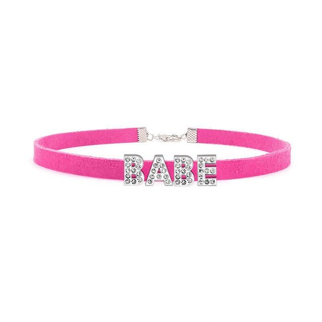 Hot Sexy Rose Red Suede Leather Collar Rhinestone Letters Choker Harajuku DIY Customized Necklaces Lovers BDSM Cosplay Jewelry