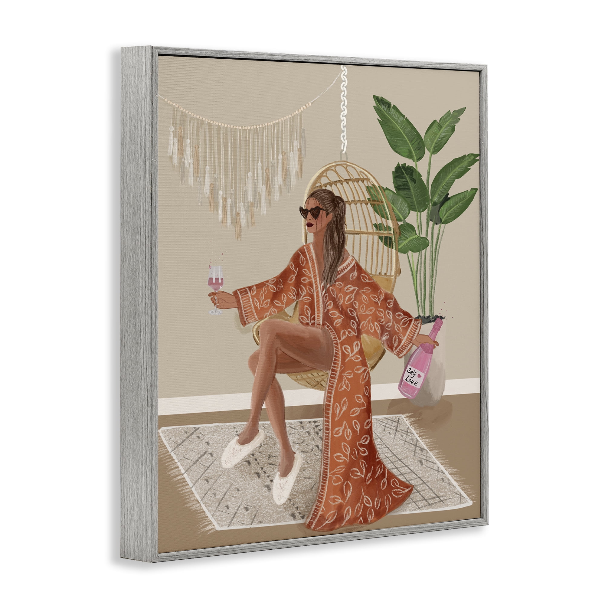 Stupell Industries Boho Glam Girl Novelty Painting Gray Framed Art Print Wall Art, 16 x 20