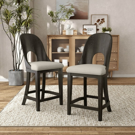 Furniture of America Cheri Modern Wood Indoor Counter Height Dining Chairs, Ash Gray (Set of 2)